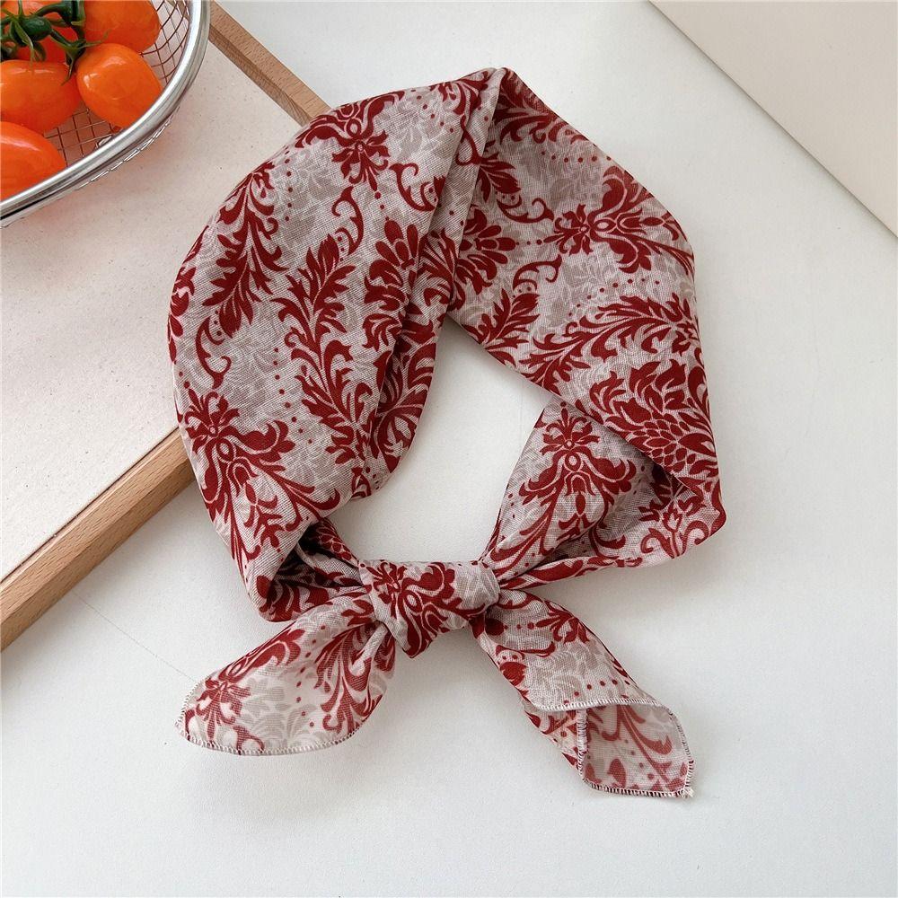 Flower Pattern Hair Scarf Square Head Handkerchief Trendy Neckerchief  Spring Summer Fall