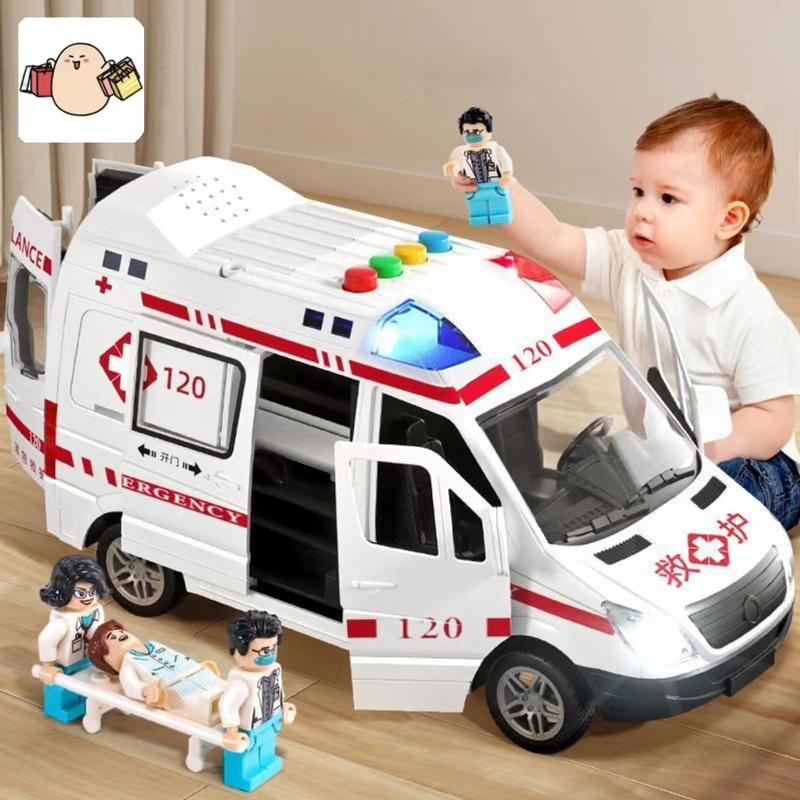 1:24 Legierungs-Ambulanzmodell Simulation Rückzieher Ton und Licht Druckguss-Legierungsauto Spielzeugset Kindergeburtstagsgeschenk