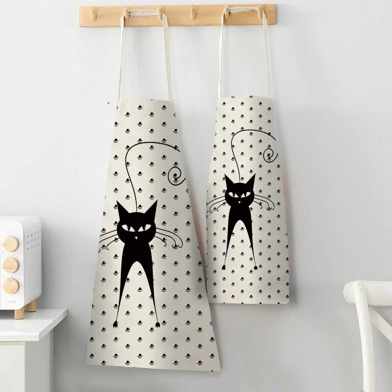 1 Adet 55x68cm Mutfak Pişirme Önlüğü Sevimli Kedi Baskılı Ev Kolsuz Pamuk Keten Önlükler Erkekler Kadınlar İçin Pişirme Aksesuarları 38x47cm