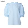 ZANZEA Women Casual Stand Collar Loose Half Sleeve Stripe Blouse
