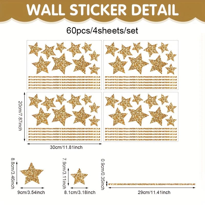 

4 листа золотых блестящих наклеек на стену в виде звезд, подвесные наклейки в виде звезд, рождественские наклейки, настенный декор, наклейки на стену для домашнего декора