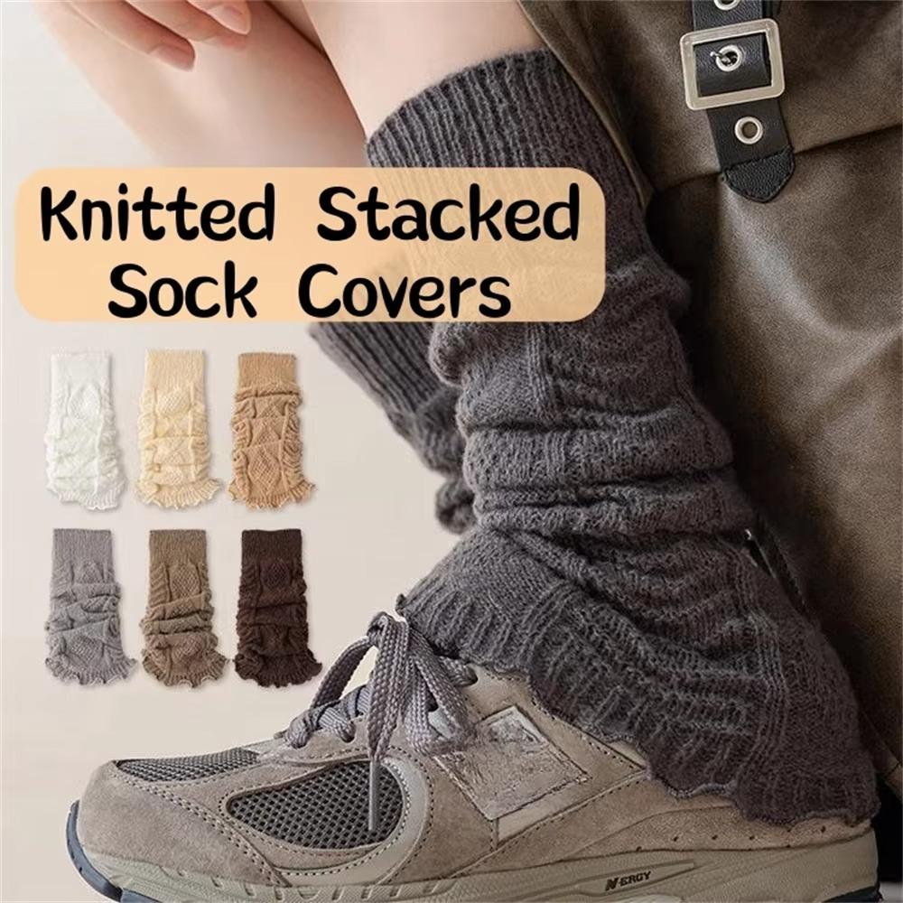 Dual Purpose Knitted Calf Sleeves Pleated Medium Tube Socking New Leg Warmers  Women