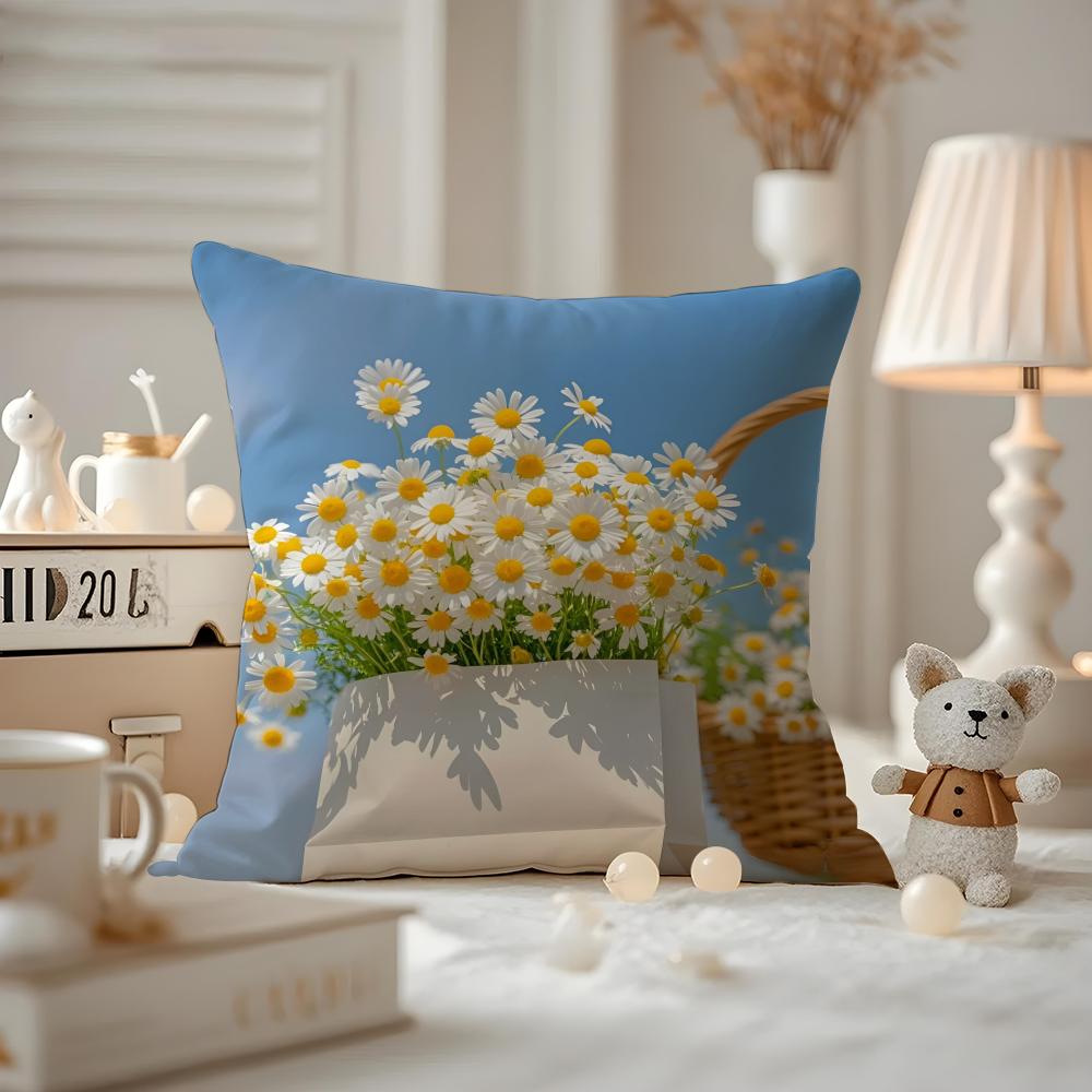 Mode Gänseblümchen Kissenbezug Milbenschutz Kissenbezug Verdeckter Reißverschluss Seidig Kurzer Plüsch Sofa Kissenbezug