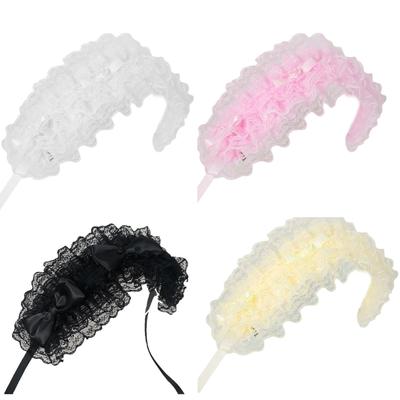 Girl Ruffled Ribbon Headwear Gothic Bows Lace Trim Subculture Headbands Maid Flouncing Rosette Hair Ornaments