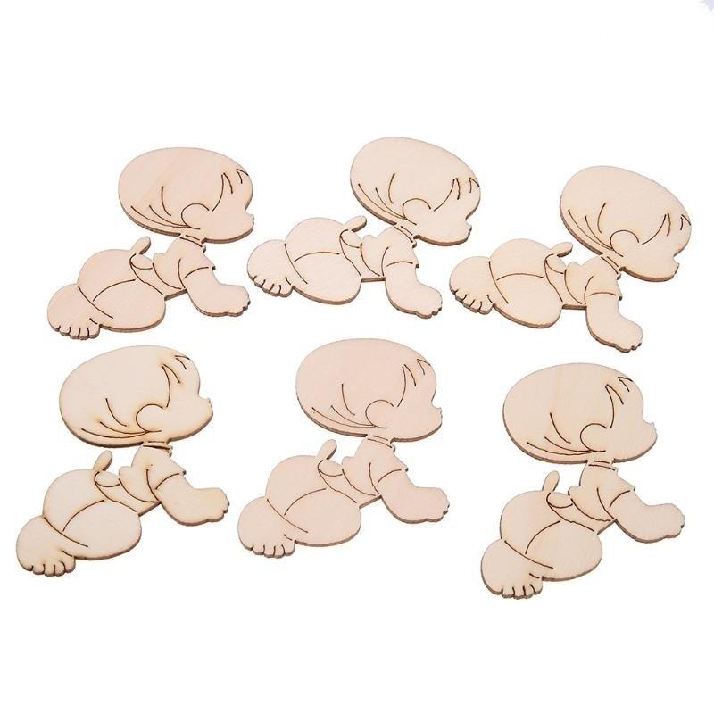 20Pcs Laser Cutting Cute Baby Shape Cards Wooden Chips Craft DIY Wedding Decoration Baby Shower Supp