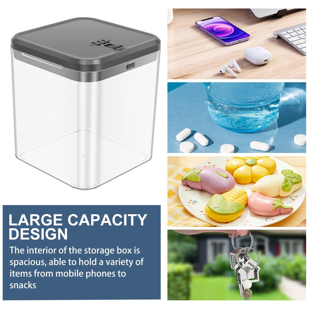 Transparent Lock Box with Password Lockable Storage Box for Phone Gaming Device Food Snack Refrigerator Personal Items Safe box