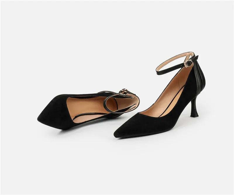 Fashion 2025 Spring Sheep Suede Women Shoes High Heel Shallow Pumps Pointed Toe Shoes Woman Buckle Heels for Women Zapatos Para Mujer