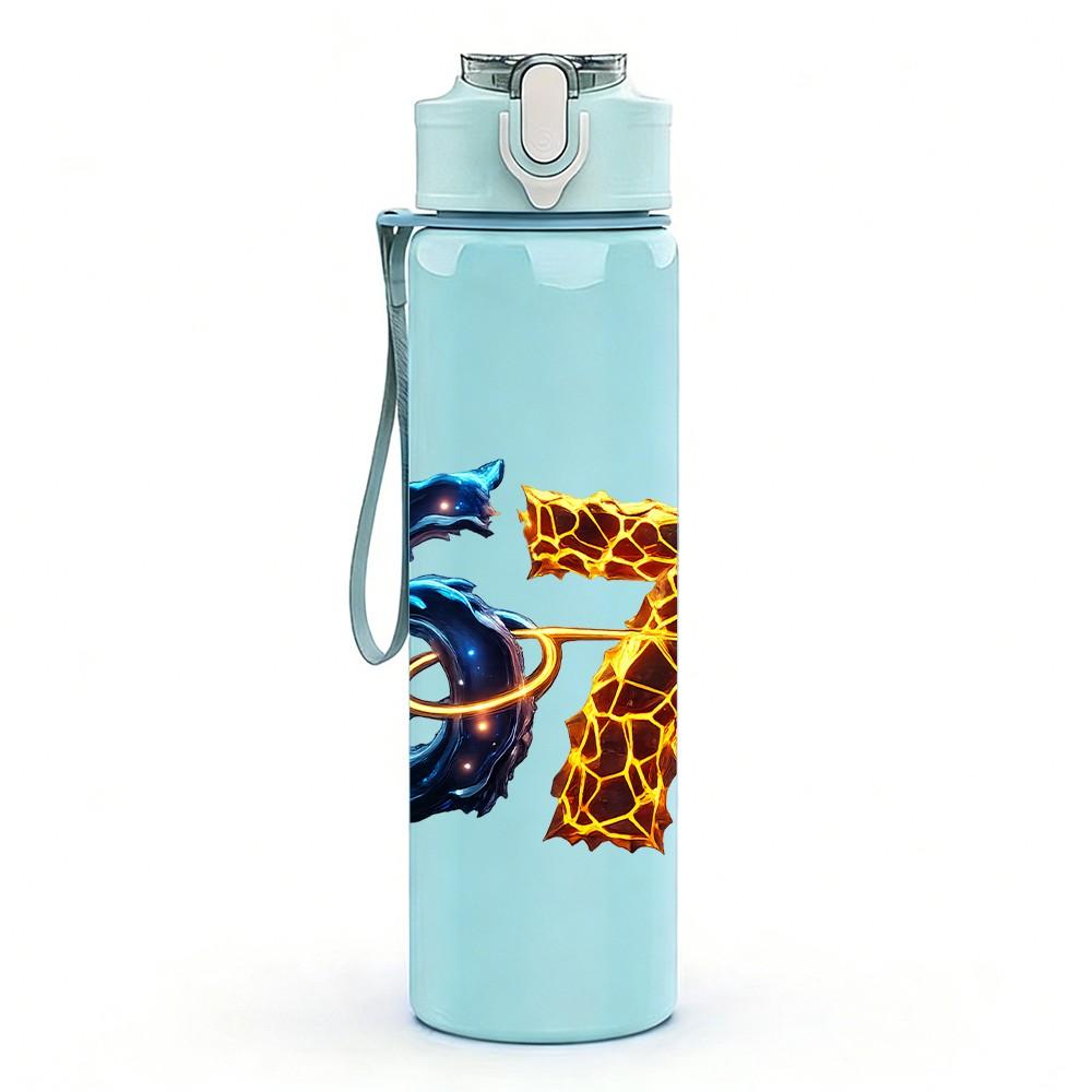 1PC Glitter Number 67 Golden Art Print 750ml Color Plastic Sports Water Bottle Leakproof Flip Straw Lid Suitable for Sports Office Home Use