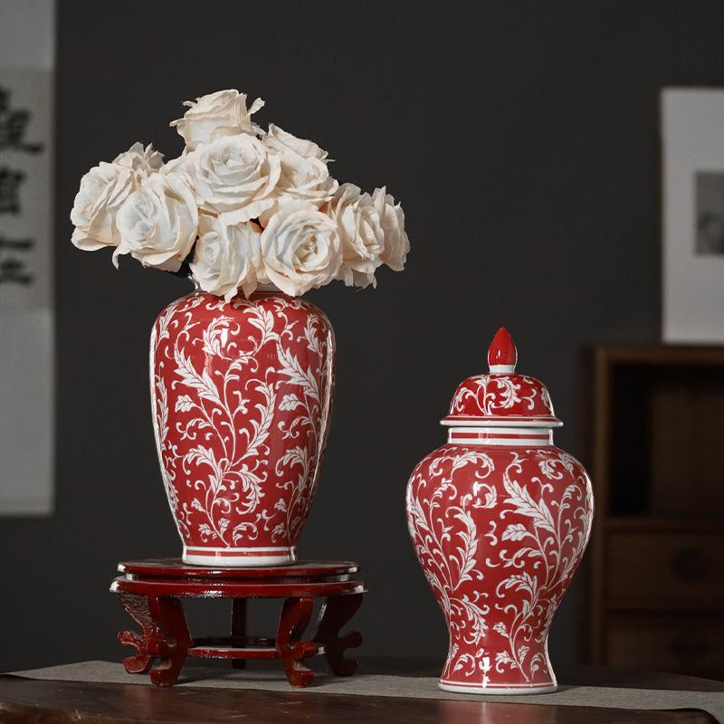 Retro-Porzellangefäße im chinesischen Stil, Generalskrug, Blumenvase, Keramikvase, Blumentopf, Bemalte Keramikornamente, Heimdekoration