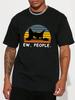 Unisexs Ew People Katze T-Shirt Lustige Schwarze Katze Retro Sonnenuntergang Grafik Kurzarm T-Shirt