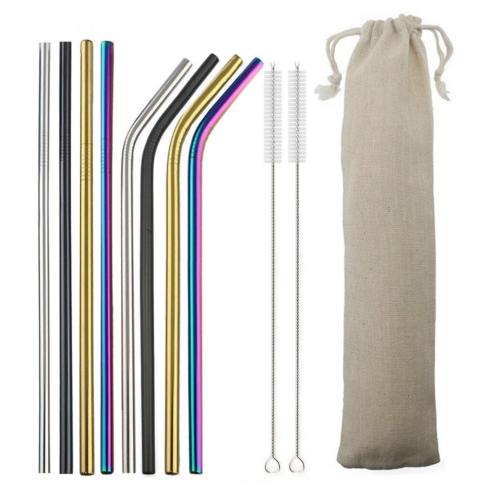 Reusable Metal Drinking Straw 18/10 Stainless Steel Straw Set High Quality Colorful Straw With Cleaner Brush Bar Party Accessory