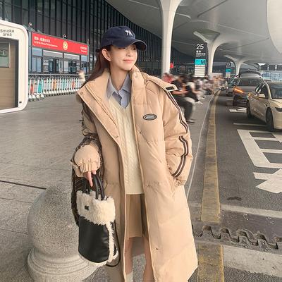 Dámská bavlněná bunda s dlouhým rukávem Zimní nový styl Volná Korejský styl Kolejní Zesílený s kapucí Kabát Nad kolena Bavlněná péřová bunda Móda