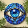 Glam Style Evil Eye Wall Decor 8x8 Inch Blue Gold Mosaic Aluminum Plaque Rustproof Metal Outdoor Home Gift