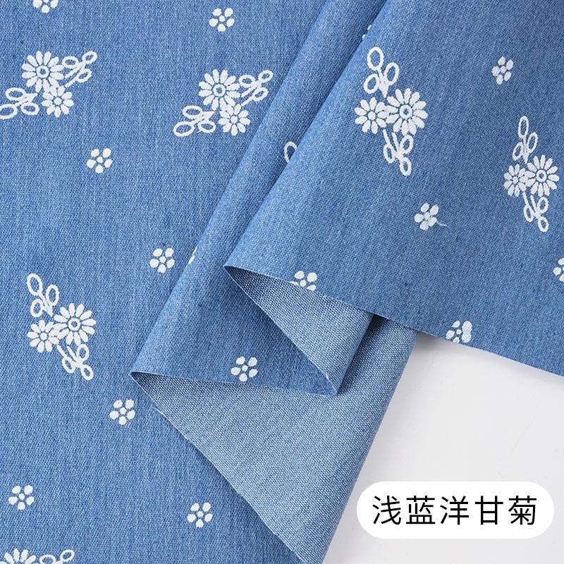 0,5 m/1 m/2 m Baumwoll-Denim-Stoff mit geringer Elastizität, gewaschen, mit Schleifendruck, für Hosen, Kleider, Taschen, handgefertigt, DIY-Bekleidungsstoffe