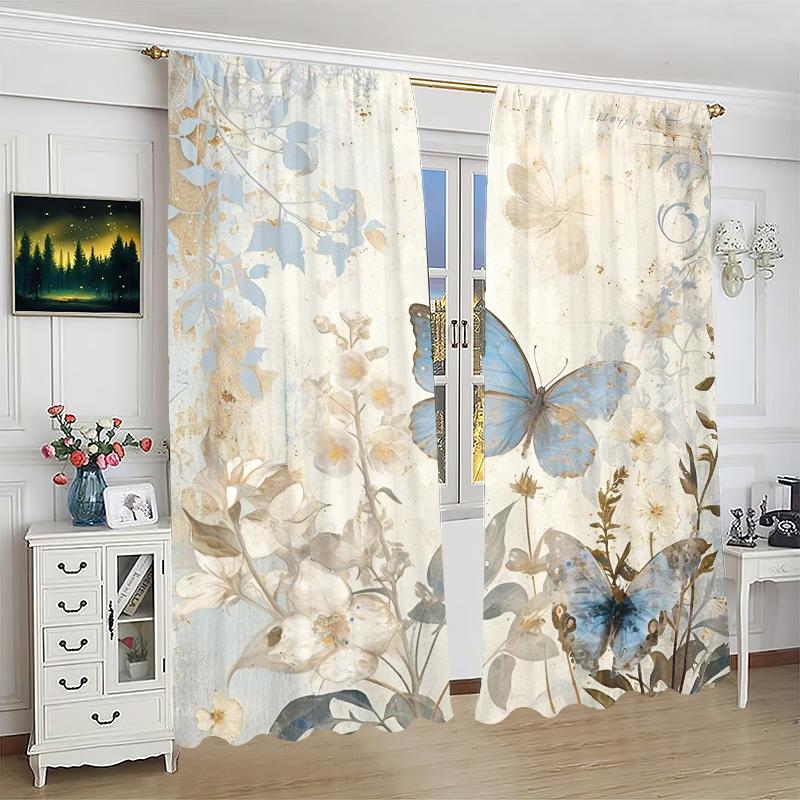 2PCS- Classic Butterfly - Printed curtain, 100% polyester material, suitable for bedroom curtains and living room decoration.