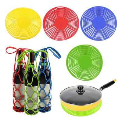 Posavasos de Malla Multifuncional Portabotellas de Vino de Silicona Cesta de Malla de Mano Portavasos Extensible para Botellas