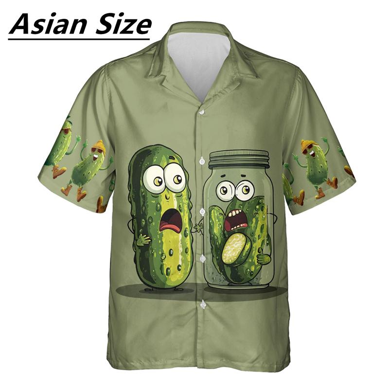 Funny Pickled Cucumbers Pattern Shirts Summer Fashion Short Sleeve Personality 3D Printed Blouse Loose Streetwear Harajuku Shirt S