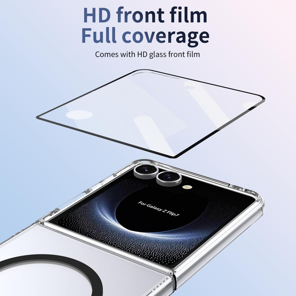 HD Transparent Magnetic Case For Samsung Galaxy Z Flip 7 6 5 4 Crystal Clear Cover With Clear Tempered Glass Screen Protector