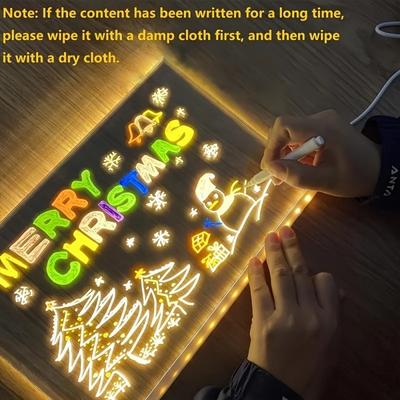 Luz Noturna de Quadro de Notas LED com Caneta de 7 Cores, Quadro de Desenho Acrílico Iluminado, Quadro de Mensagens Brilhante Para Escritório Escola Casa