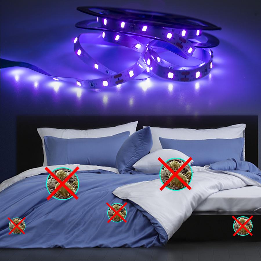 5M UV LED Strip Light 300LEDs DC 12V Sterilization Strip Lights Flexible Ultraviolet Tape Lamp For Bedroom Kitchen Decoration