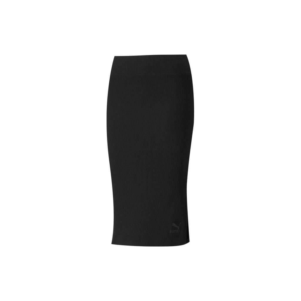 Puma Casual Breathable Vintage Solid Color Split Midi Skirt Women skirts Black 531618-01