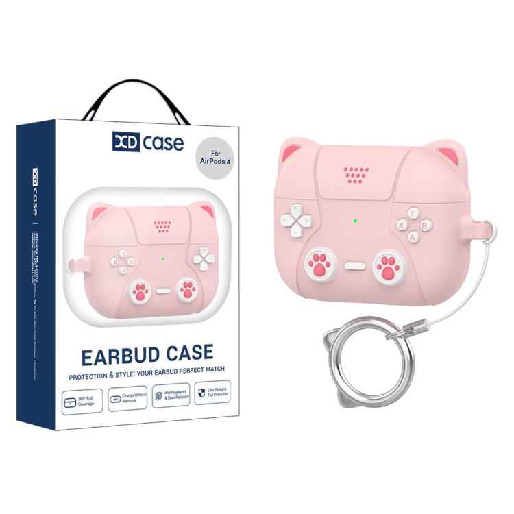 Cartoon Cat Shaped Silicone Earbud Protective Case With Metal Ring Buckle Anti‑Drop Cover For AirPods 4
