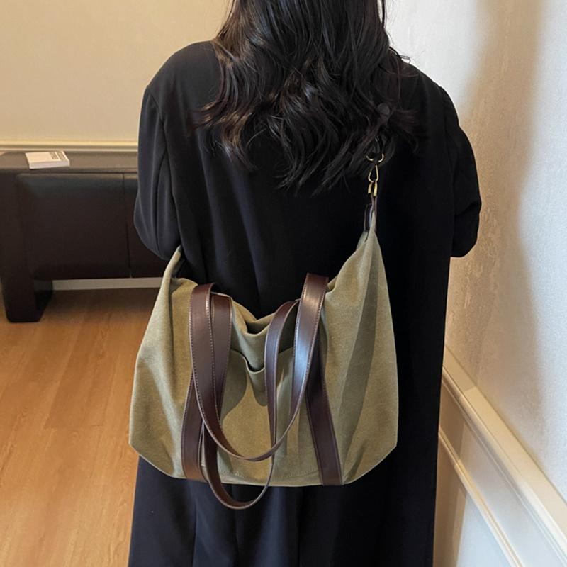 Yogodlns Oversized Canvas Fabric Shoulder Cross Body Bags For Women Solid Color Large Capacity Shopping Travelling Duffel Handbags