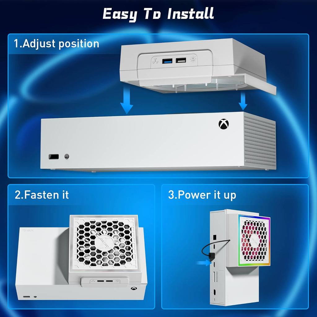 RGB Cooling Fan for Xbox Series S Console with 3 Adjustable Fan Speed, High Speed Fan Cooler System for Xbox Series S Accessories, Fits Horizontal or