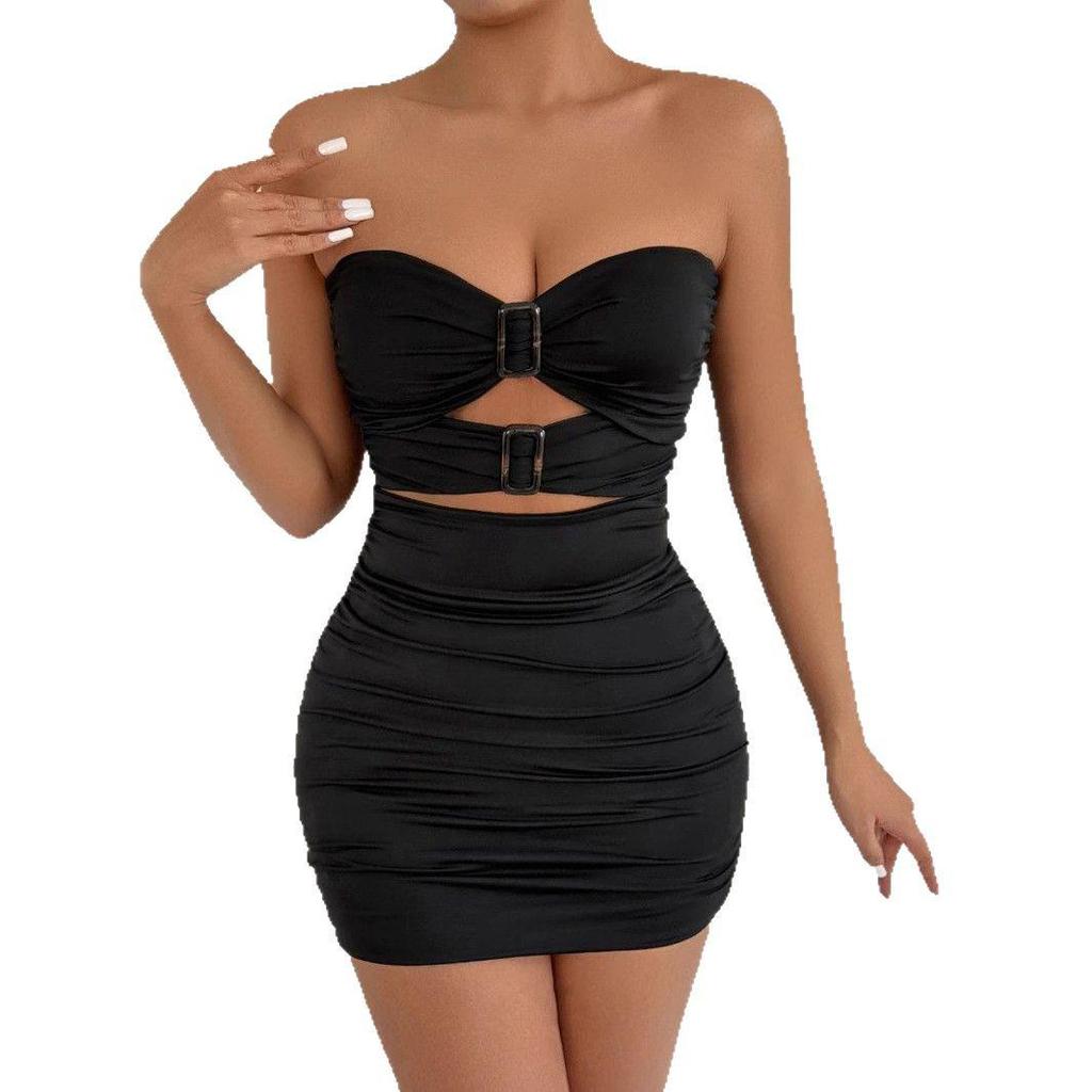 European & American Off-Shoulder Patchwork Slim-Fit Summer Dress