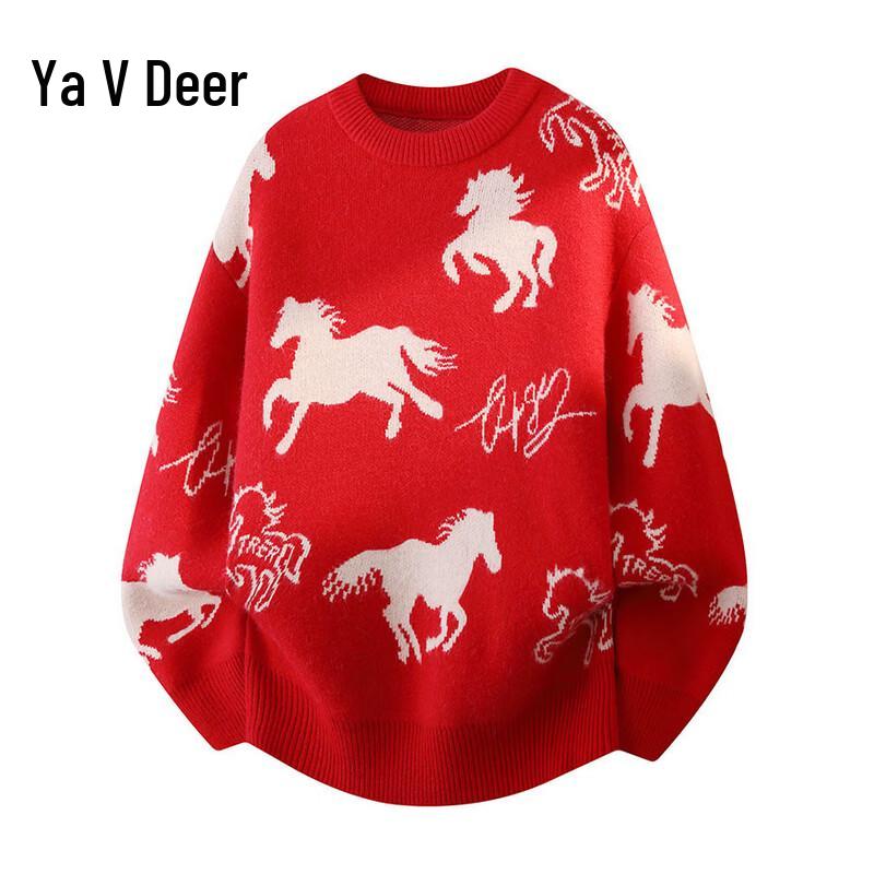 

Women s Red Pattern Loose-Fit Knit Sweater L