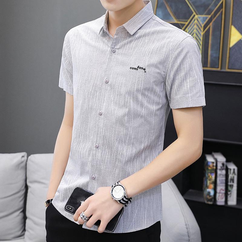 

Summer Short -Sleeved Shirt Men S Printed Slim Short -Sleeved Shirt Bottoming Shirt XXXL серый