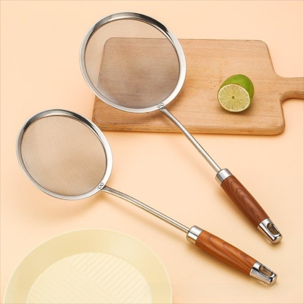 Stainless Steel Fat Skimmer Spoon Professional Wooden Handle Oil Skim Strainer Kitchen Tools Sieve Filter Colander Cooking