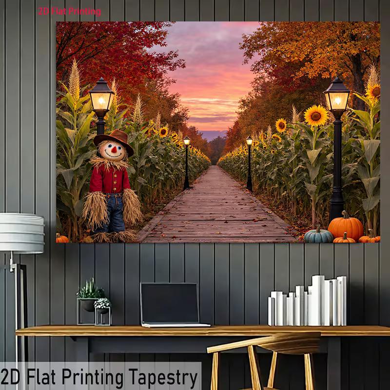 2D Cozy Autumn Farm Backdrop with Street Lamps and Scarecrow
