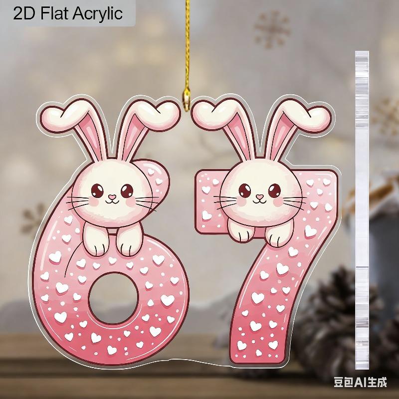 2D Flat Acrylic Bunny 67 Decoration Sign, Valentine's Day Gift, Suitable for wall decoration, porch, room, villa, accents Home, Hallway, or Workplace