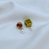 European & American Asymmetrical Pearl Dice & Glass Ball Metal Stud Earrings - Minimalist Luxury