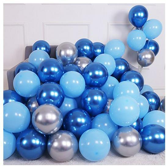 10-Inch Thickened Latex Blue & Chrome Metal Decorative Balloon Set