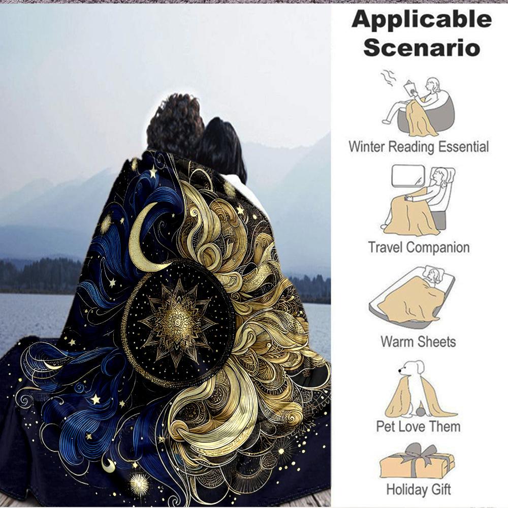 1pc Cosmic Harmony Lightweight Flannel Blanket, Comfortable and Warm Blanket, for Office and Camping Sofa Bed, Livingroom151