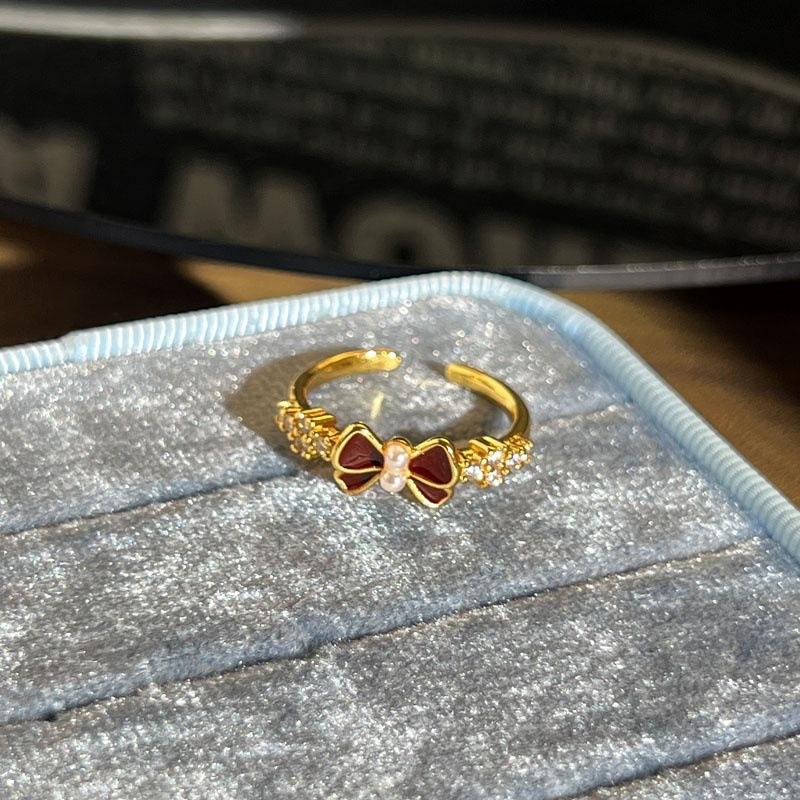 

2026 French Gentle Wind Mixed and Matched Flower Bow Age Reducing Girly Sense Opening Ring Simple Fashion Niche Index Finger Ring Resizable