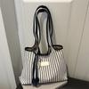 Large Capacity Tote Bag For Women 2026 New Versatile Canvas Striped Commuter Shoulder Bag Casual Underarm Bags For Shopping