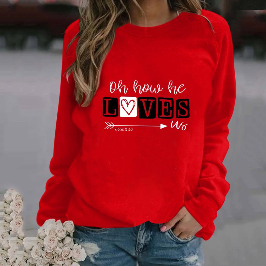 Women's Fashion Leisure Valentine's Day Print  Long Sleeve Pullover Top