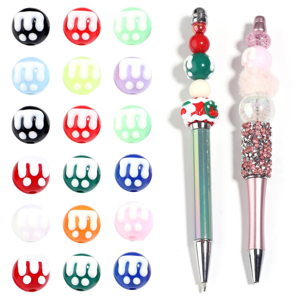 10Pcs Acrylic M Bean Round Beads Candy Color Hand Painted Loose Bead for DIY Jewelry Beaded Phone Bag Charm Accessories
