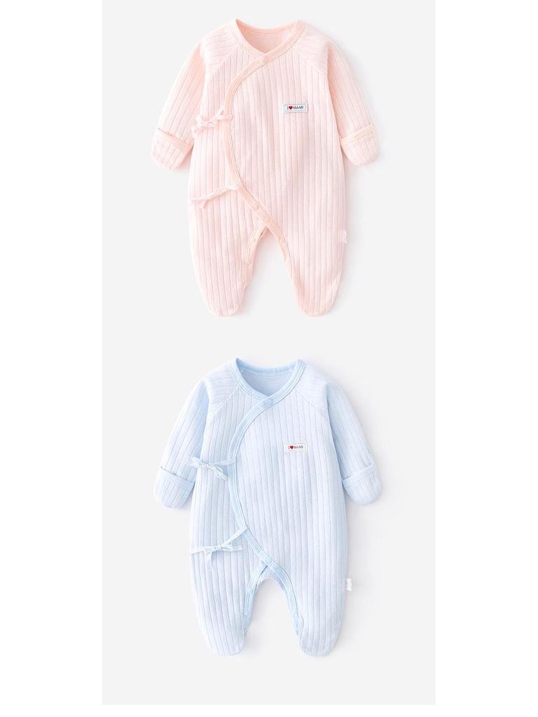 Newborn Asymmetrical Collar Jumpsuit with Hand and Foot Covers for Spring and Autumn