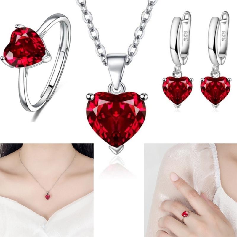 3Pieces Elegant Heart Shaped Cubic Zirconia Jewelry Set Necklace Earrings Ring Lightweight Accessories for Women