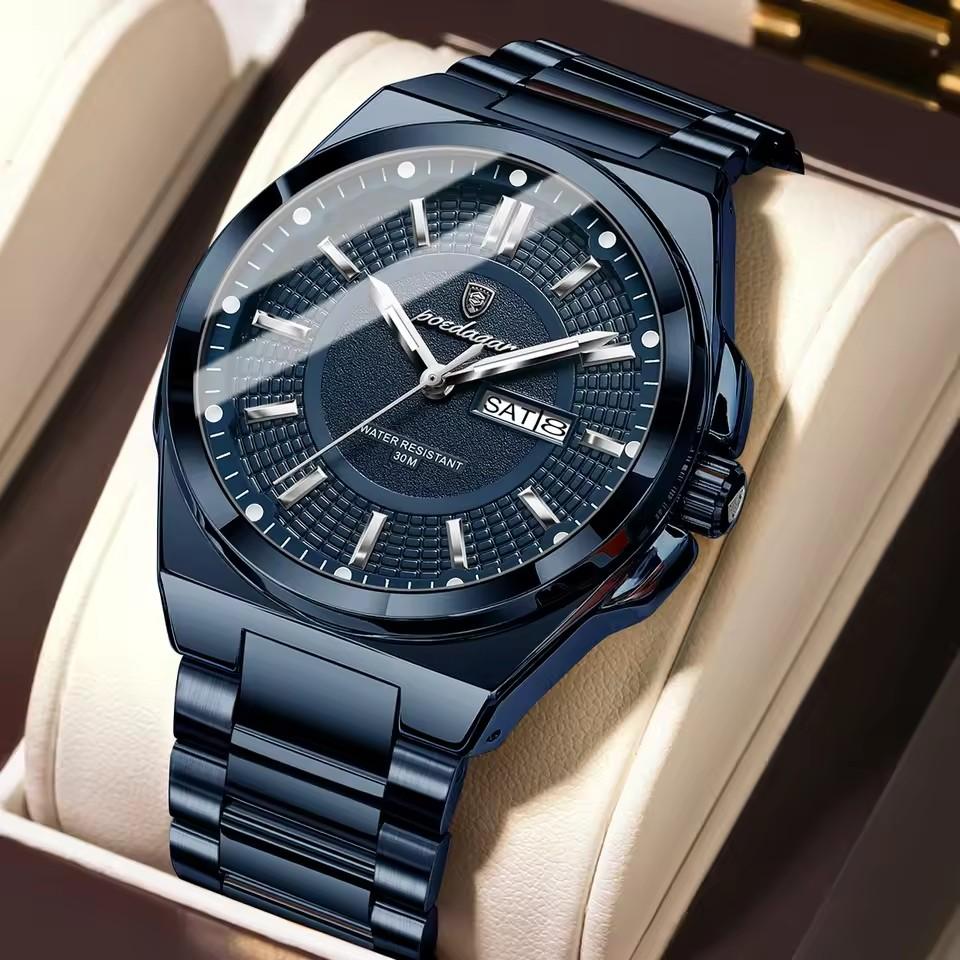 POEDAGAR 896 Stainless Steel Strap Fashion Gold Dial Diver Watch Men Waterproof Date Quartz Clock Sport Luminous Watches Relogio