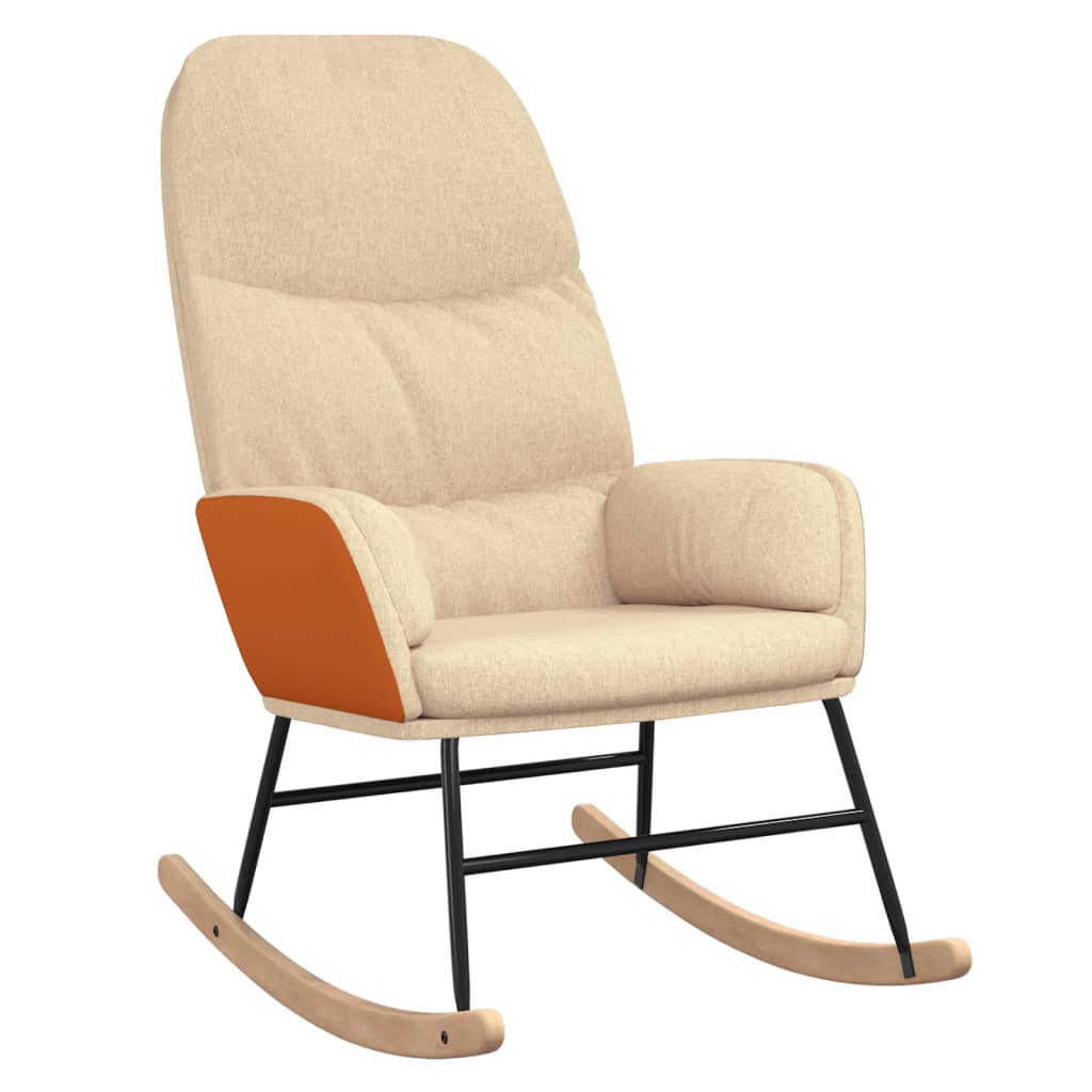 Rocking Chair with Footstool Cream White Fabric