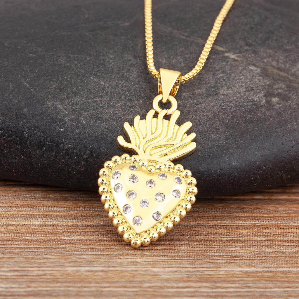 Nidin Hot Sale Romantic Sacred Heart Pendant Necklace For Female Male Irregular Geometric Shiny Crystal Zircon Fine Jewelry Gift
