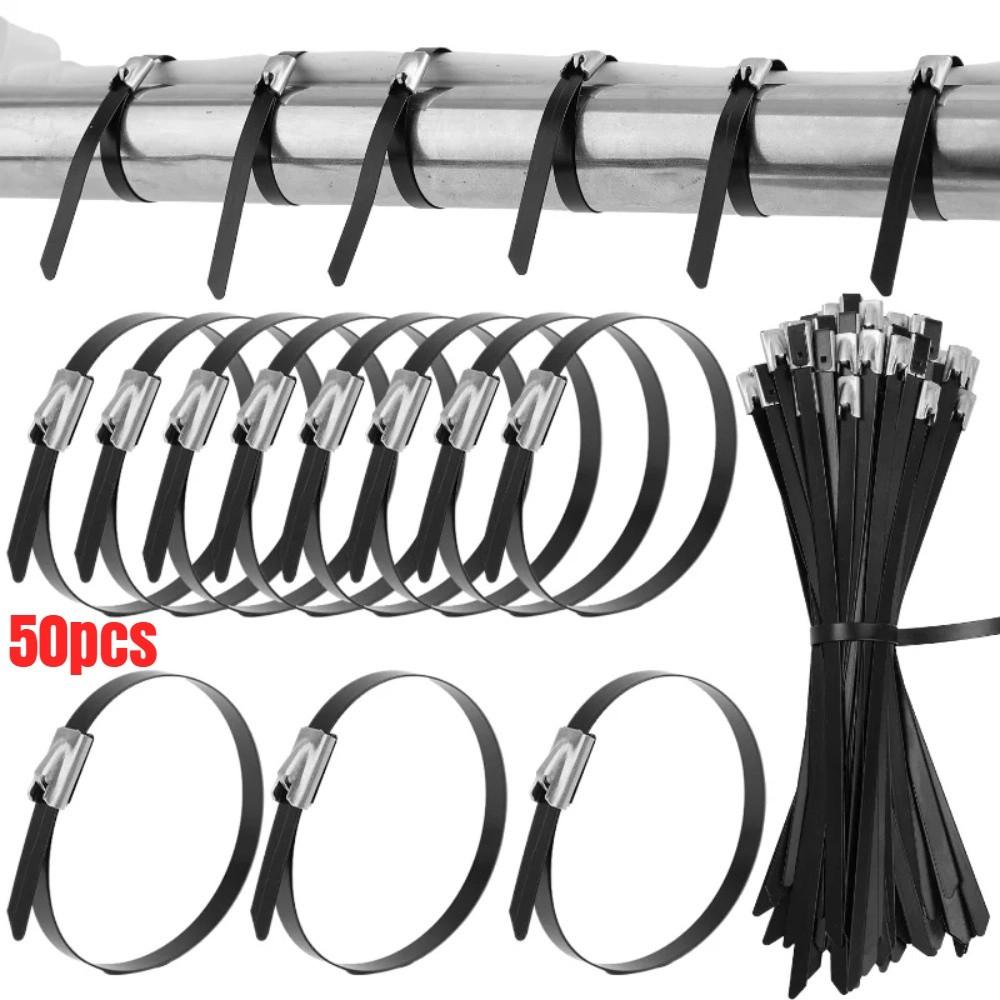 50PCS Multi-Purpose Metal Black Cable Ties Heavy Duty Zip Tie Fastener Wire Organizer Fastener