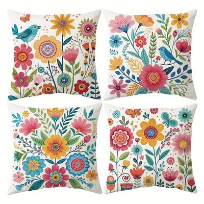 Colorful Floral - Bird Cheerful Pillow CoversLiving Room Sofa Cushion Cover, Soft and Comfortable, Bedroom Room Decoration