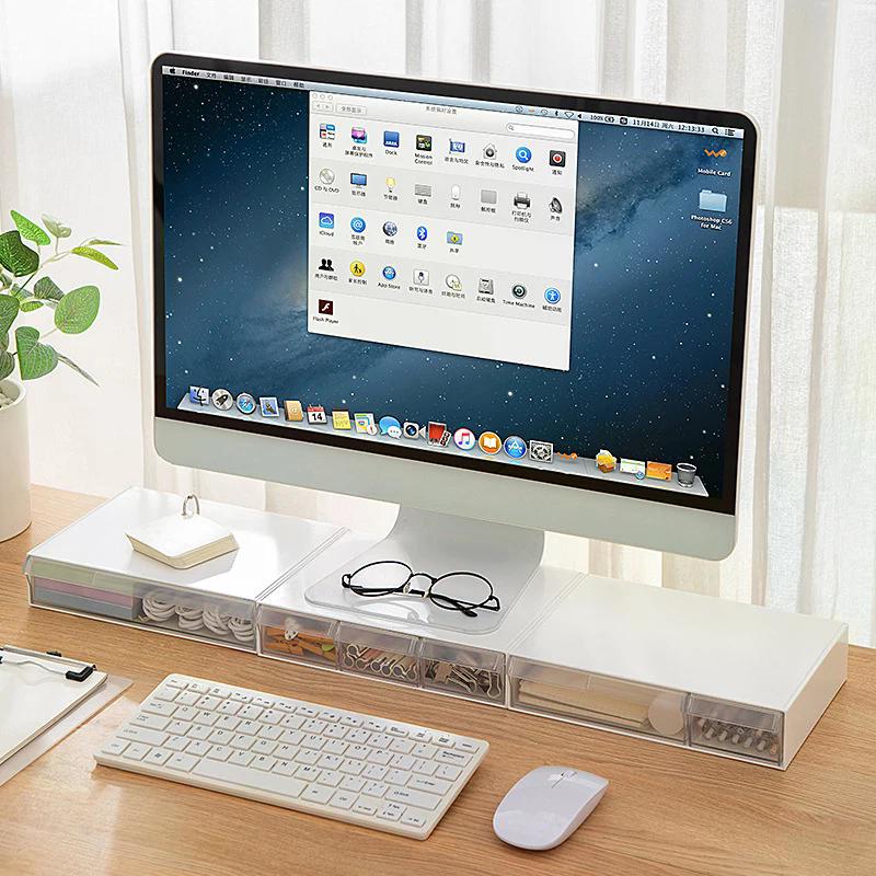 Transparent Computer Monitor Stand Riser Bracket With Storage Drawer PC Screen Holder Laptop Desktop Organizer For Charger Mouse