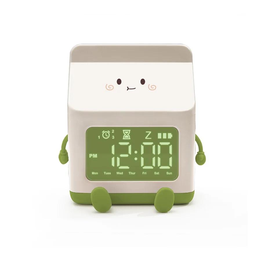 Mini Creative Milk Box Digital Alarm Clock LED Digital Display Time/date for Bedroom Cute Digital Desktop Clock Home Decoration